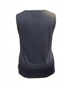 Plus Size Rose Printed Casual Tank Top - Black - View 2