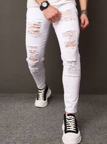 Manfinity LEGND 男士修身休閒牛仔褲，破洞和口袋設計