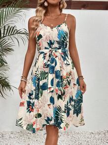 SHEIN 孕妇细肩带印花无袖连衣裙（夏季） - 白色 - 查看 6