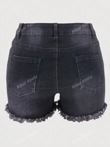 Shorts vaqueros de mujer a media cintura, con efecto rasgado, elásticos, con dobladillo deshilachado y casual