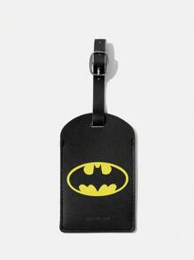 BATMAN X SHEIN Black Bat Logo Printed Buckle Luggage Tag, Single,Vacation