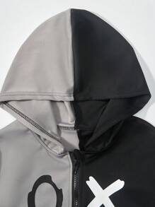 Teen Boy Casual Hooded Sweatshirt Color-Block Knitted Sweatshirt