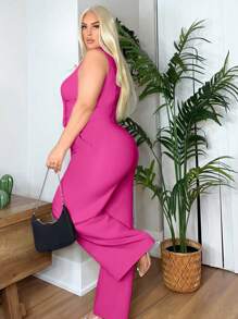 SHEIN SXY Chaleco de traje clásico de talla grande y ajuste entallado unicolor, atuendos para una noche de citas, atuendos sexys para club, atuendo de cumpleaños, ropa de mujer para primavera y verano, despedida de soltera