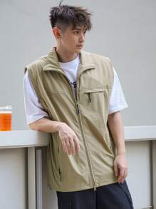 DAZY Men Summer Zipper Fly Loose Fit Casual Vest,Fall Clothes Jacket - Khaki - View 5