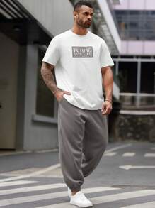 EASEVO 2pcs/Set Plus Size Men's Casual Short Sleeve T-Shirt And Drawstring Pants Set - Multicolor - View 3