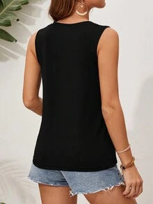 SHEIN VCAY 女士休闲简约无袖修身背心，适合夏季 - 黑色 - 查看 2