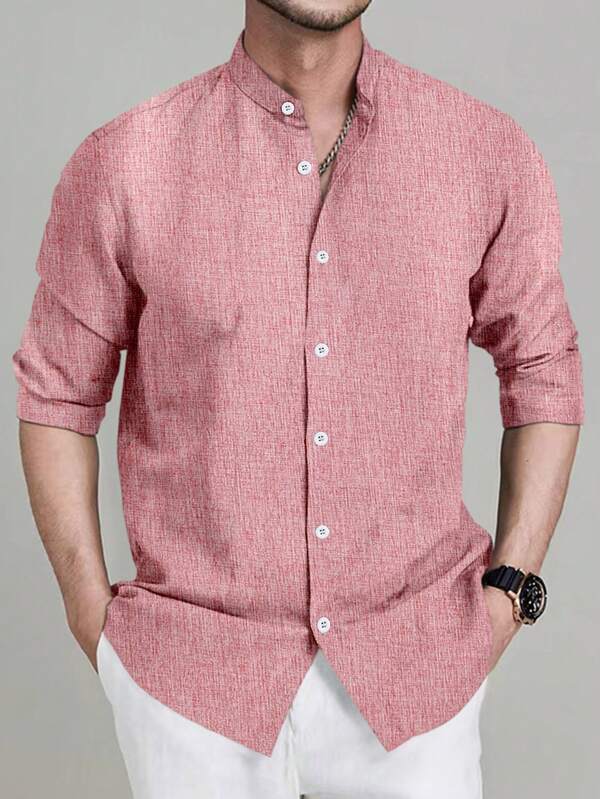 Manfinity Mode Men's Casual Stand Collar Long Sleeve Shirt