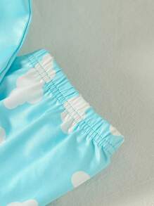 SHEIN Tween Girl Blue Simple Cloud Pattern Print Short Sleeve Top And Pants Casual Two-Piece Homewear Set - Blue - View 3