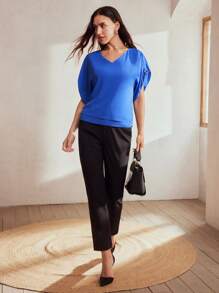 MOTF Classy SOLID V-NECK D-RING DETAIL BATWING SLEEVE BLOUSE