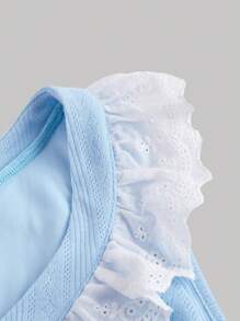 SHEIN MOD Blue Knitted Bodycon Summer Dress In Lining ,With White Embroidery Lace& Ruffle Details,Jacquard Texture Fabric,Bridgerton Milkmaid Dress,Summer Women Outfit,Beach Women Dresses,Cute 
Round Neck Dress