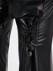 Hauture Pantalones Y2k Con Cordones Y Cintura Elástica - Negro - Ver 4