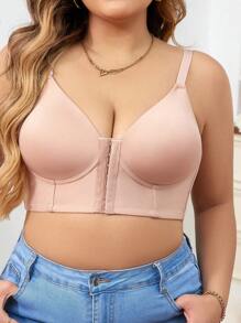Front Closure Solid Color Plus Size Bra - 1pc Wireless