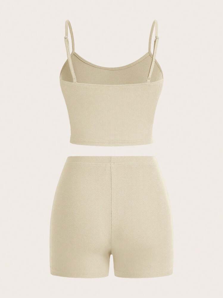 Slaydiva Women Casual Basic Slim Stripe Pink Camisole Top And Tight-Fitting Shorts Set For Home Use - White - View 3