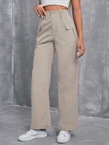 SHEIN EZwear Pantalones casuales de unicolor con bolsillos