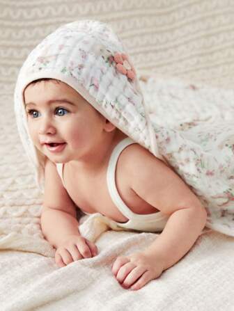 Cozy Pixies 1 st Cozy Cub vår/sommar 100 % bomull, andningsbar, mjuk och kanindesignad badhandduk [Oeko-Tex]