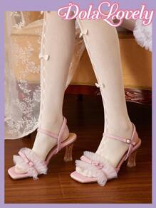 Dola Lovely Women'S Mesh Lace Flower Embellished High-Heeled Sandals - Pink - View 1