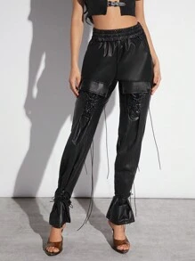 Hauture Pantalones Y2k Con Cordones Y Cintura Elástica - Negro - Ver 1