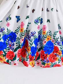 SHEIN Young Girls' Holiday Style Floral Print Flouncing Dress,Warm And Cozy For Summer Vacation - Multicolor - View 6