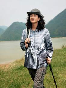 In My Nature Women Fashionable Character Print Long Sleeve Zipper Outdoor Shirt - Multicolor - View 7