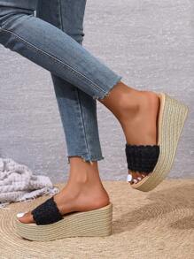 Women's Wedge-Heeled Thick-Soled Woven Embroidered Colorful Sandals Bohemian Seaside Holiday Style Sandals