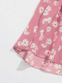 SHEIN VCAY Cinching Waist Daisy Print Short Sleeve Shirt For Summer Vacation - Baby Pink - View 5