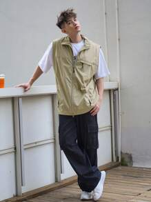 DAZY Men Summer Zipper Fly Loose Fit Casual Vest,Fall Clothes Jacket - Khaki - View 3