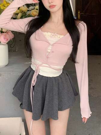 Rikumo 女士前扣长袖修身休闲 T 恤