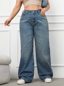 RueChic Jeans à jambes larges avec ceinture en coton 100% grande taille