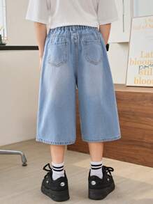 SHEIN Calça Capri Jeans Casual Elegante de Perna Larga para Meninos Adolescentes, Simples e Versátil