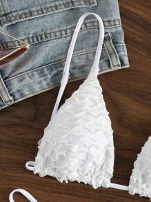 Swim Vcay 海灘假期純色紋理兩件式比基尼套裝，夏季海灘必備 - 白色 - 查看 4