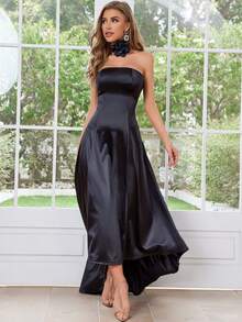 MUXXN Floral Embellished Strapless High-Low Party Dress - Black - View 7