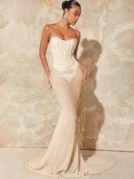 L'Amorae Corset Strapless Mermaid Hem Party Dress