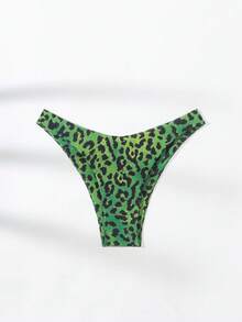 SHEIN Swim Summer Beach Random Leopard Print Holiday Bikini Bottom - Green - View 3