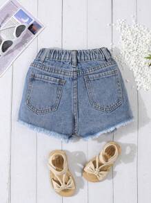 Young Girl Fashionable Distressed Frayed Denim Shorts
