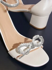 SHUZIA Nowe letnie damskie sandały na wysokim obcasie z dekoracją w kształcie motyla Rhinestone, eleganckie i stylowe - Biały - Zobacz 5