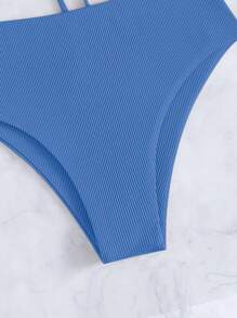 SHEIN Swim Conjunto sexy de bikini sólido Bandeau para mujer, perfecto para vacaciones en la playa de verano