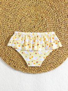 Baby Girl Cartoon Printed Ruffle Lace Bikini Bottoms - Yellow - View 2