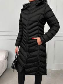 RueChic Women'S Hooded Winter Jacket With Collar - Dark Grey - View 5