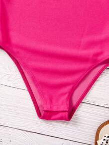 SHEIN Tween Girl Gorgeous Knitted Solid 3D Flower Decor Bodysuit, Spring/Summer - Hot Pink - View 6