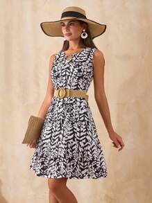 EURMUSE Women Mixed Printed Dress - Black and White - View 1