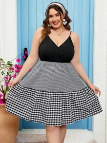 Dreamara Plus Size Nữ Kẻ sọc mùa hè Chắp vá Đầm dây thanh lịch - Nhiều màu - Xem 2