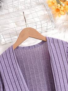 SHEIN Conjunto de 3/2 piezas de Top de tanque cálido, Pantalones y Abrigo informal y elegante para chica preadolescente - Morado - Ver 7