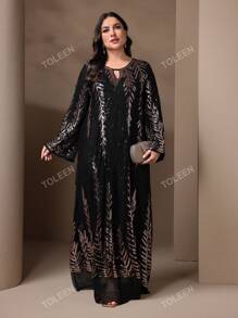 Vestido largo elegante y brillante de estilo árabe para mujeres de talla grande