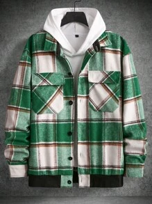 Manfinity Homme Men Spring And Autumn Loose Plaid Long-Sleeved Jacket With Workwear Pocket Design - Multicolor - View 1