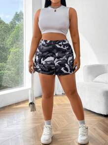 Flirla Shorts de talla grande con botones y estampado de camuflaje con bolsillos para ocio de verano - Multicolor - Ver 6