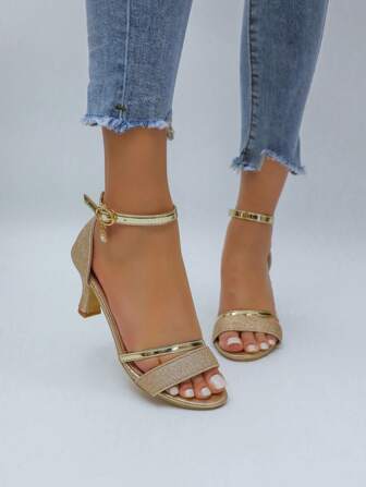 Fall/Winter Women Square Toe High-Heel Sandals, Women Low-Cut Stiletto Sandals, Match Any Dress, Ankle Strap Chunky Heel Sandals, Party Bridal Dress Shoes,Elegant