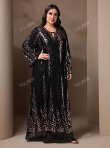Vestido largo elegante y brillante de estilo árabe para mujeres de talla grande