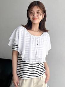 FRIFUL Camiseta de rayas con cuello con volantes de moda para mujeres