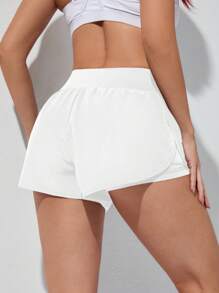 Exploreva Solid Color Sports Shorts With Built-In Lining, Summer Comfy Short Sweater Shorts