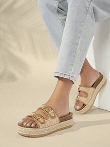 SHUZIA Women Color-Contrasting Slip-Resistant, Wear-Resistant Wedge Heel & Thick-Sole Sandals Summer Shoes Spring Shoes Spring Break Easter Vacation Shoes Casual Shoes Beach Shoes Mother's Day Present Valentine's Day Summer Shoes - Apricot - View 1